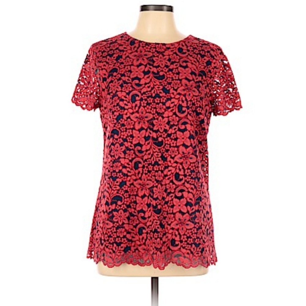 Shoshanna red lace illusion top 12